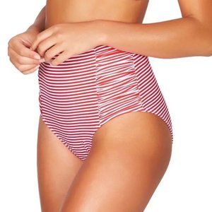 NEW SEA LEVEL Sorrento Stripe High Waist Gathered Side Bikini Bottoms US 12